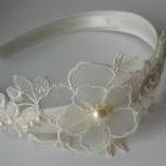 Ivory Bridal Headband With Pearl Embellishments..