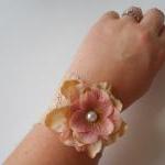 Antique Rose And Champagne Wrist Corsage Bridal..