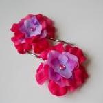 Pair Of Pink And Lavender Floral Bobby Pins,..